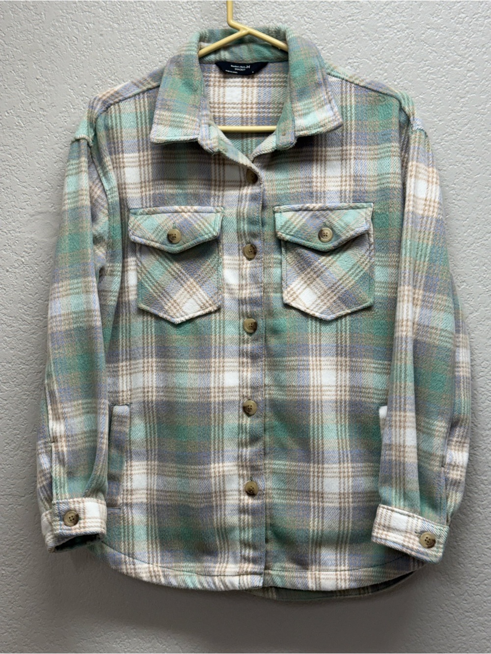 Plaid Utility Shacket in Green & Cream